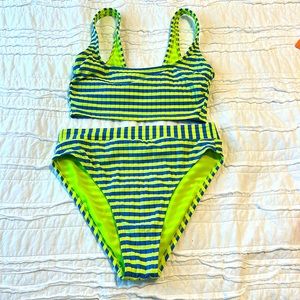 Neon stripe bikini - high waisted